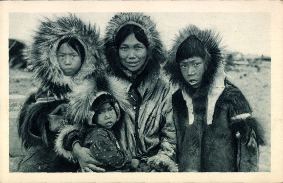 Postcard Alaska USA, Le sourire chez les Esquimaux du Detroit de Behring, Eskimos, Bering Strait