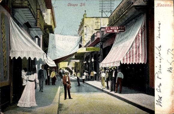 Postcard Havana Havana Habana Cuba, Obispo Street, shops, people, Havana