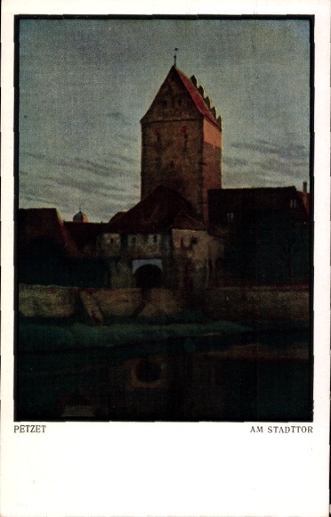 Artist Postcard Petzet, At the City Gate, City View