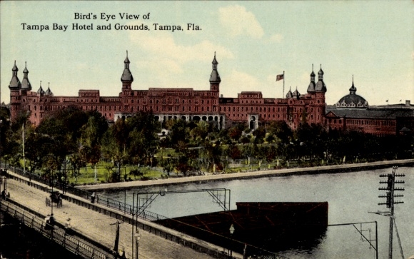 Postcard Tampa Florida USA, bird's eye view, Tampa Bay Hotel, parks, Florida