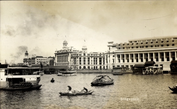 Postcard Singapore Singapore, harbor, boats