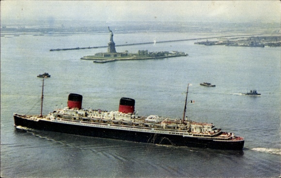 Postcard Paquebot Liberte, CGT, French Line, Statue of Liberty, passenger ship, steamer