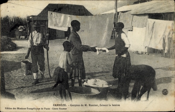 Postcard Zambezi Sambia, Mr. Reutter's Boys, Doing the Laundry