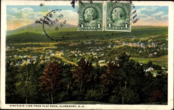 Postcard Claremont New Hampshire USA, general view from Flat Rock