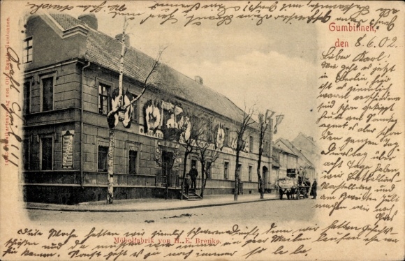 Postcard Gussew Gumbinnen East Prussia, Brenko furniture factory