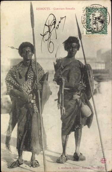 Postcard Djibouti Djibouti, portrait of armed Somali warriors
