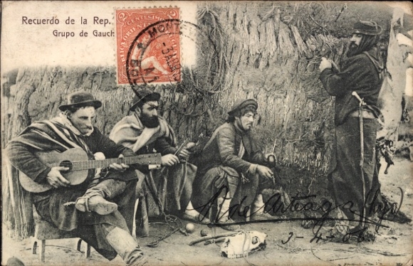 Postcard Argentina, Gauchos, guitar