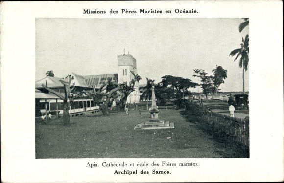 Postcard Apia Samoa, Cathedral, Mission School