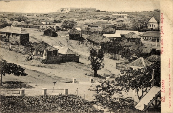 Postcard Loanda Angola, view of indigenous quarters