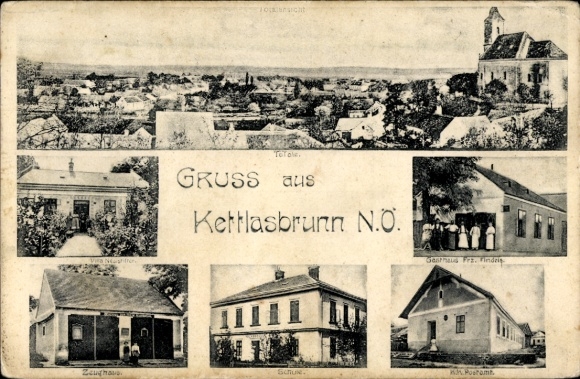 Kettlasbrunn, Mistelbach in Lower Austria, general view, inn, post office, school, armory