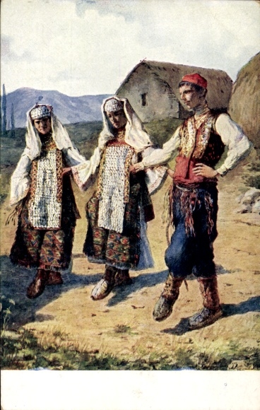 Artist Postcard Meneghello-Dincic, V., Folk Dance Kolo, Kosovo, Dalmatia