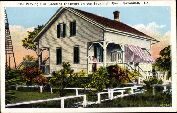 Postcard Savannah Georgia USA, The waving girl