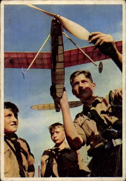 Postcard HJ, Hitler Youth, Hitler Youth with model airplane, Air Force HJ