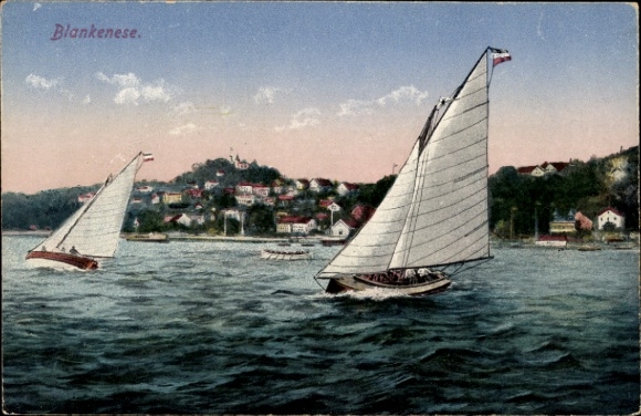 Hamburg Altona Blankenese, sailboats, water, landscape, hills, houses