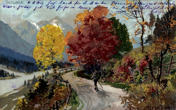 Artist Postcard Diemer, Zeno, October, Allegory