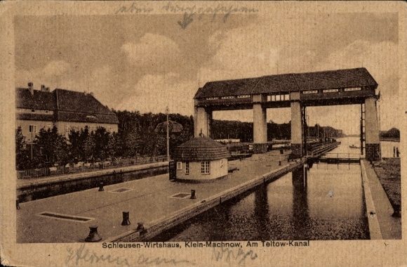 Postcard Kleinmachnow in Brandenburg, lock tavern on the Teltow Canal