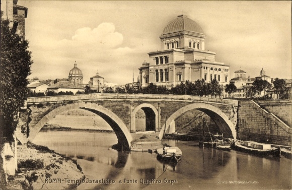 Judaika Postcard Roma Rome Lazio, Tempio Israelitico, Ponte Quattro Capi, synagogue