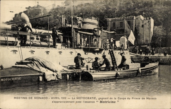 PC Monaco, Motocracy, boat in the harbor, April 1912, gasoline supply
