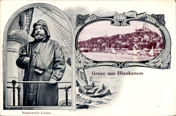 Passepartout Postcard Hamburg Altona Blankenese, general view, Blankenese Lootse
