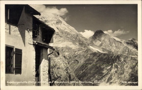 Postcard Grins in Tyrol, Augsburger Hütte