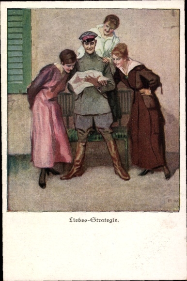 Artist Postcard Wennerberg, Bruno, Love Strategy, Soldier, Women