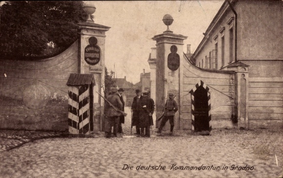 Postcard Hrodna Grodno Belarus, German Command Post, 1st World War