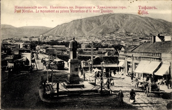 CPA Tbilisi, Géorgie, Pont Nicolas, Monument to Prince Vorontsov and Mount Davidov