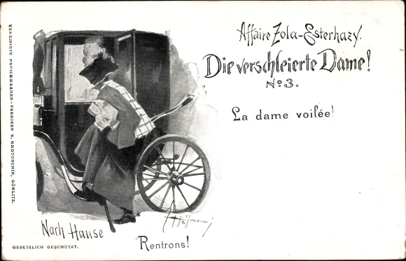 Judaica Artist Postcard Dreyfuss Affair, Émile Zola, Esterhazy, The Veiled Lady, Home