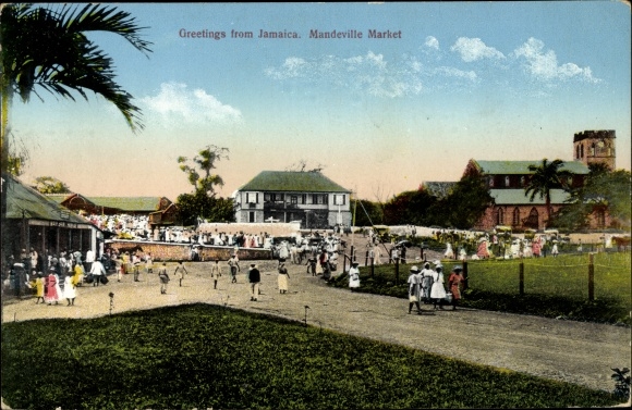 Postcard Mandeville Jamaica, market