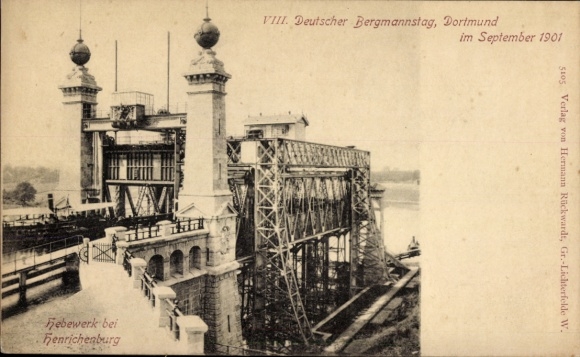 Postcard Oberwiese Waltrop Ruhr area, Henrichenburg ship lift, VIII. German Miners' Day 1901