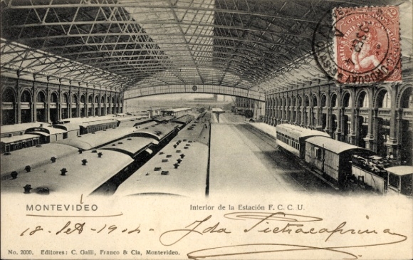 Postcard Montevideo Uruguay, train station, interior view