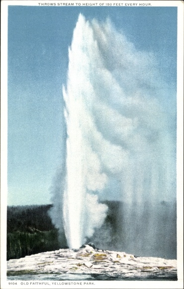 Postcard Wyoming USA, Yellowstone National Park, Old Faithful, Geyser