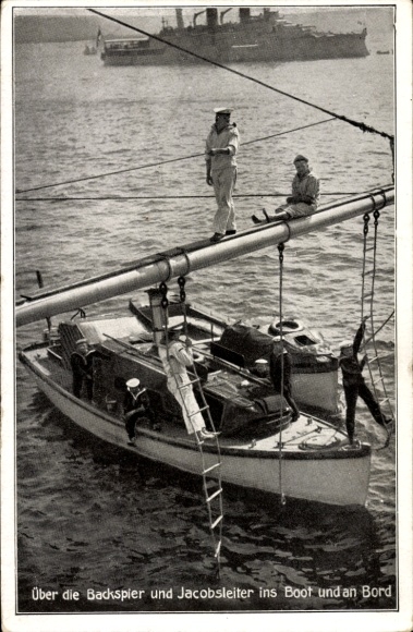 German sailors, via the sternpost and Jacob's ladder into the boat and on board, warship