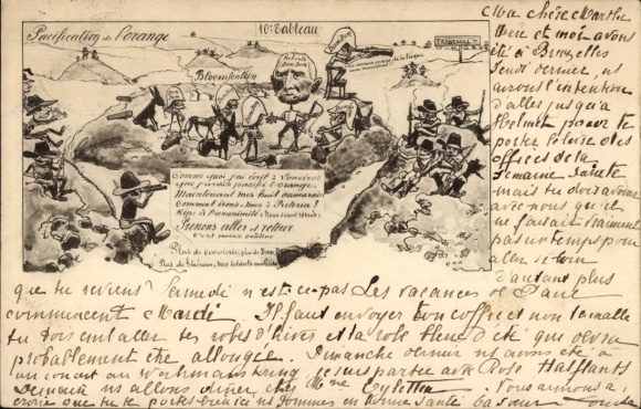 Artist Postcard Boer War, Pacification of Orange, Bloemfontein, caricature