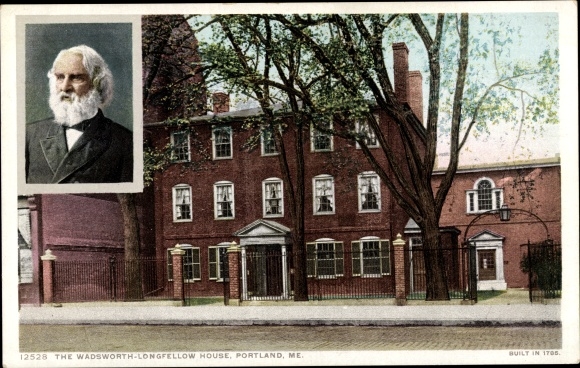 Postcard Portland Beach Maine USA, the Wadsworth-Longfellow home