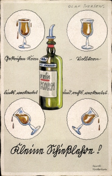 Artist Postcard Iversen, O., Small Shooting Instruction, Schnapps, Fine Grain, Bottle, Glasses