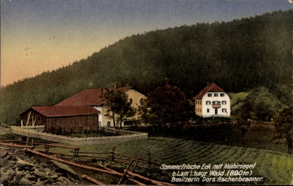 Postcard Lam in the Bavarian Forest, Upper Palatinate, corner with Mühlriegel
