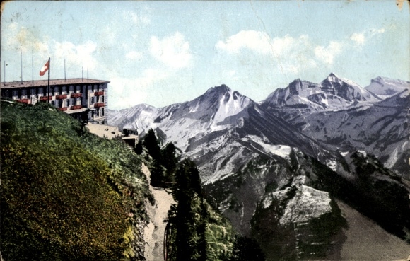 Postcard Stanserhorn, half-canton of Nidwalden, mountain landscape, view towards Brisen and Urirothstock, Switzerland