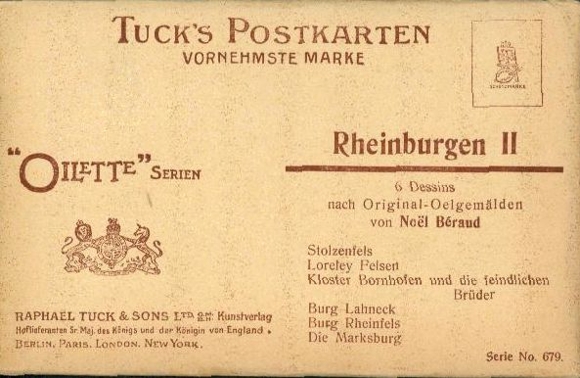 6 artists' PCs in envelope Rheinburgen II, Oilette series by Noel Beraud