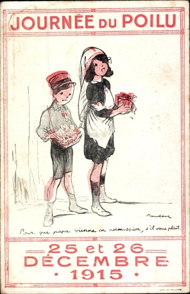 Artist Postcard Poulbot, Journée du Poilu 1915, Children, Red Cross