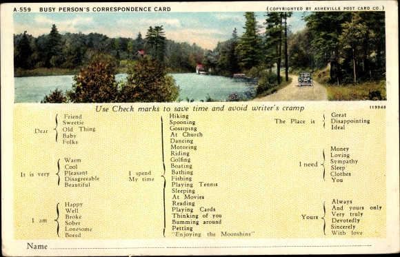 PC Asheville North Carolina USA, Correspondence card for busy people