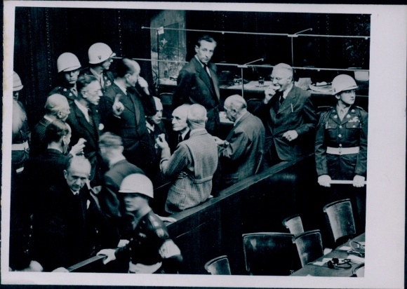Photo Nuremberg Trials, dock after the end of the morning session, reading of the grounds for the verdict