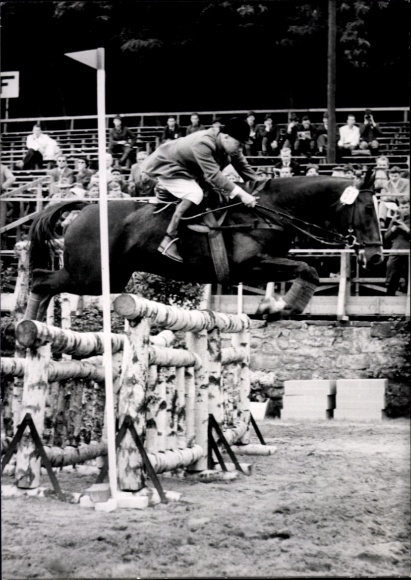 Photo Postcard show jumping, jumping over an obstacle