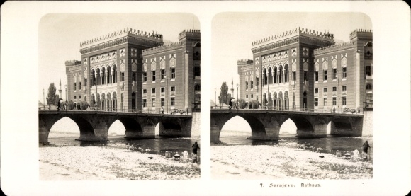 Stereo photo Sarajevo Bosnia Herzegovina, City Hall