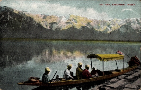 Postcard Kashmir, Pakistan, India, Dal Lake, Gondola, Himalaya Mountains