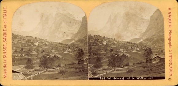 Stereo photo of Grindelwald, Canton of Bern, general view, Wetterhorn