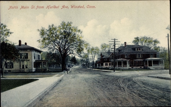 Postcard Winsted Connecticut USA, North Main Street from Hurlbut Ave