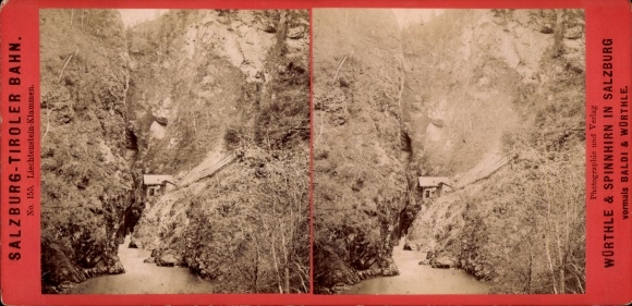 Stereoscopic photo of St. Johann im Pongau, Salzburg, Tyrolean Railway, Liechtenstein Gorges
