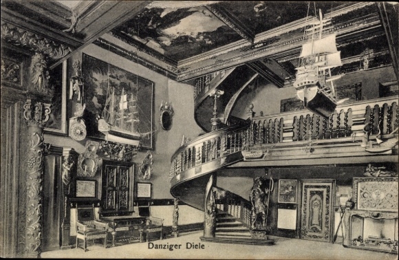 Postcard Gdańsk Danzig, Danziger Diele, Treppe, Gemälde, Schiffsmodell