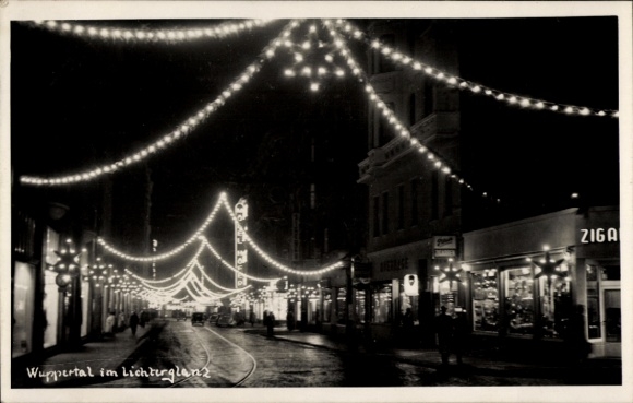 Postcard Wuppertal, Wuppertal in a blaze of lights, illuminated street, shops, ZIGA